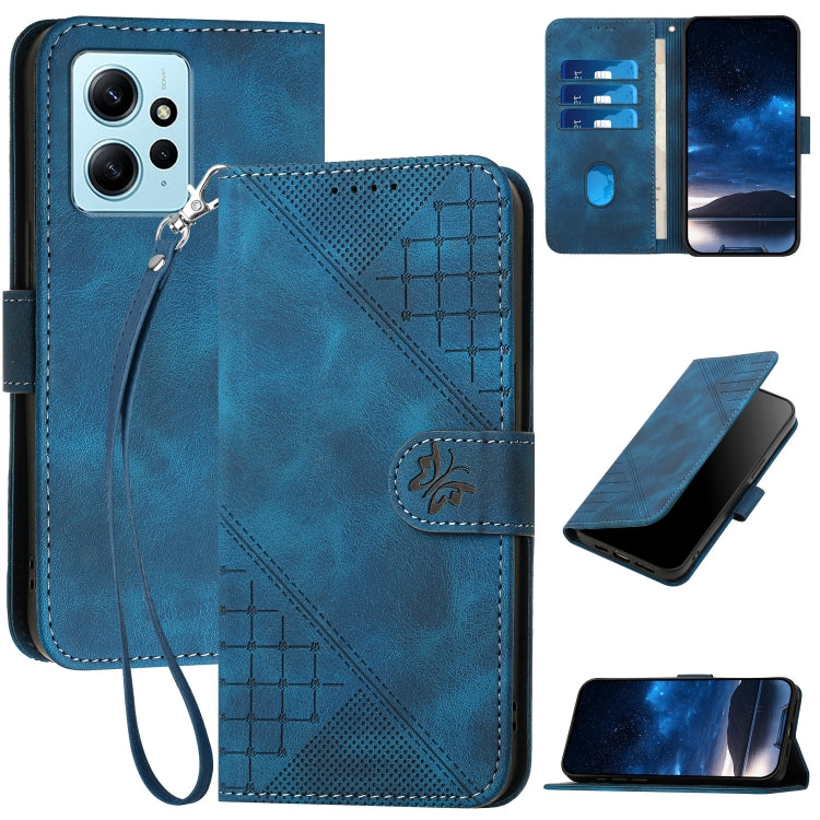 Grid Butterfly Embossed Pattern Leather Phone Case with Lanyard, For Redmi Note 12 Turbo / Xiaomi Poco F5, For Redmi Note 12s, For Redmi Note 12 Pro, For Redmi Note 12 4G, For Redmi Note 12 Pro+, For Redmi Note 12 5G, For Redmi A1+, For Redmi K50 Ultra...