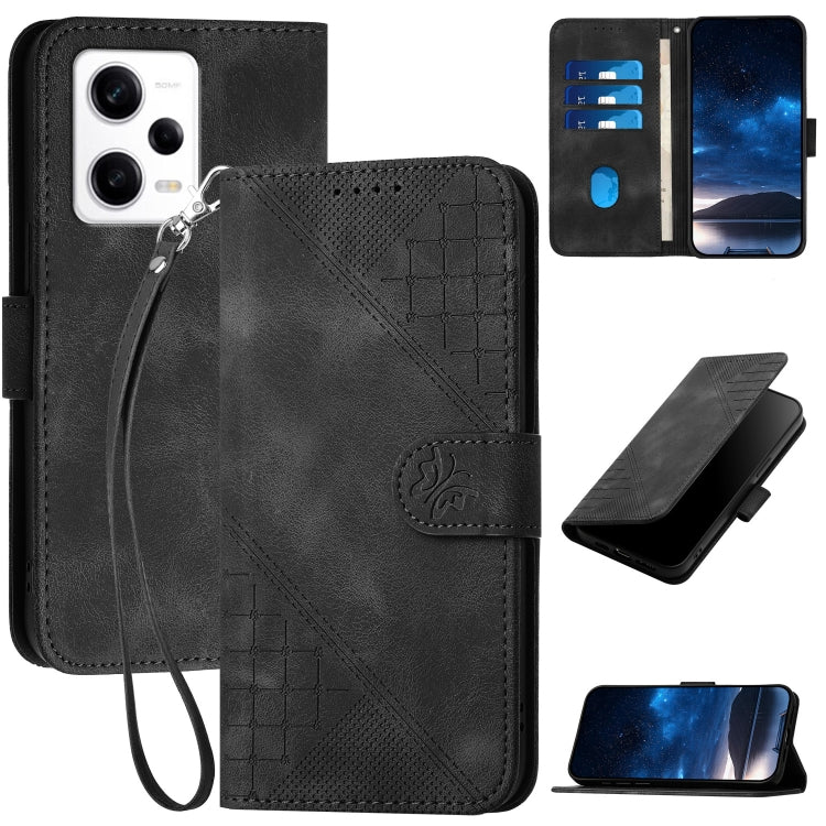Grid Butterfly Embossed Pattern Leather Phone Case with Lanyard, For Redmi Note 12 Turbo / Xiaomi Poco F5, For Redmi Note 12s, For Redmi Note 12 Pro, For Redmi Note 12 4G, For Redmi Note 12 Pro+, For Redmi Note 12 5G, For Redmi A1+, For Redmi K50 Ultra...