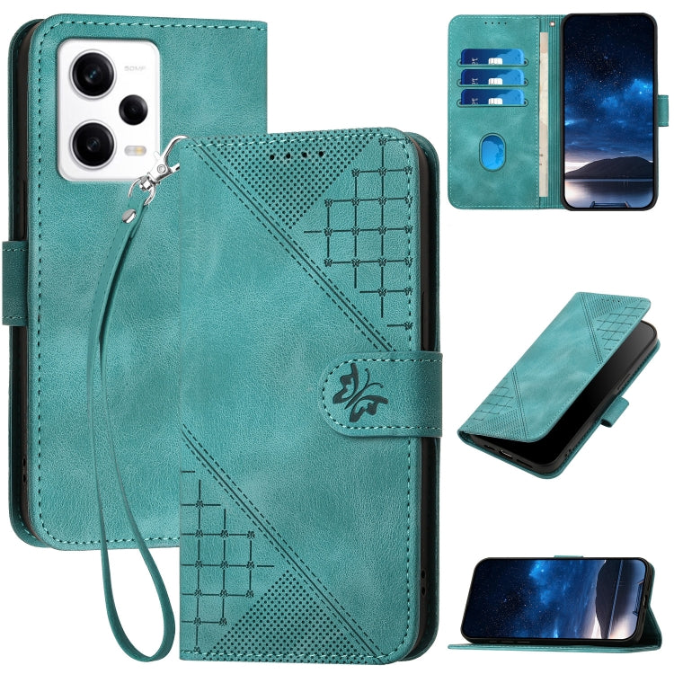 Grid Butterfly Embossed Pattern Leather Phone Case with Lanyard, For Redmi Note 12 Turbo / Xiaomi Poco F5, For Redmi Note 12s, For Redmi Note 12 Pro, For Redmi Note 12 4G, For Redmi Note 12 Pro+, For Redmi Note 12 5G, For Redmi A1+, For Redmi K50 Ultra...