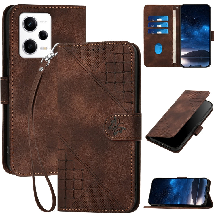 Grid Butterfly Embossed Pattern Leather Phone Case with Lanyard, For Redmi Note 12 Turbo / Xiaomi Poco F5, For Redmi Note 12s, For Redmi Note 12 Pro, For Redmi Note 12 4G, For Redmi Note 12 Pro+, For Redmi Note 12 5G, For Redmi A1+, For Redmi K50 Ultra...