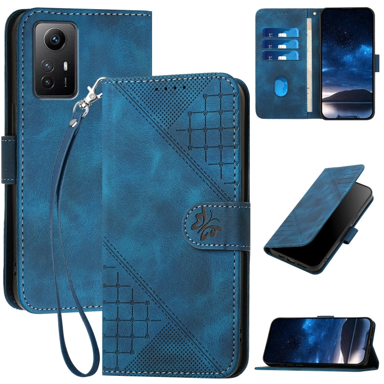 Grid Butterfly Embossed Pattern Leather Phone Case with Lanyard, For Redmi Note 12 Turbo / Xiaomi Poco F5, For Redmi Note 12s, For Redmi Note 12 Pro, For Redmi Note 12 4G, For Redmi Note 12 Pro+, For Redmi Note 12 5G, For Redmi A1+, For Redmi K50 Ultra...