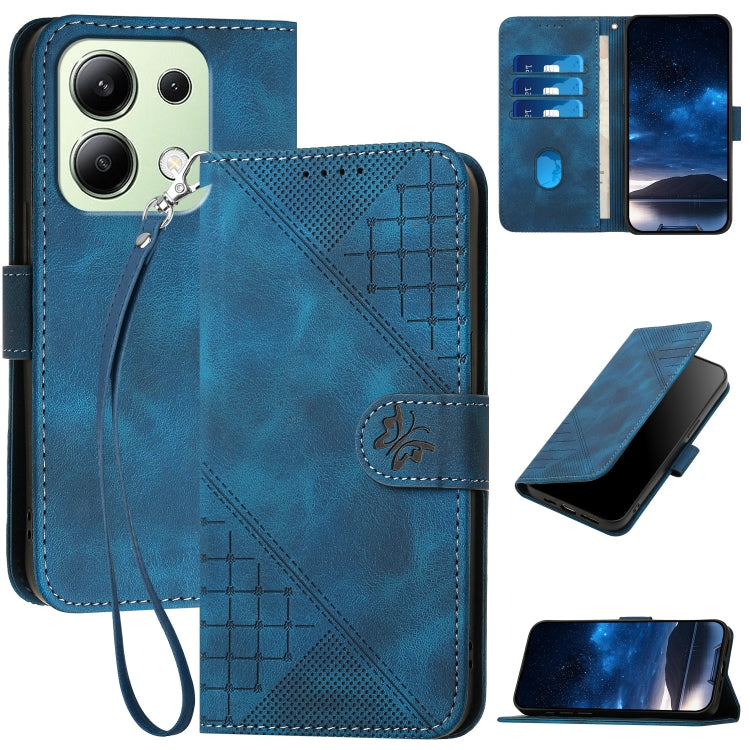 Grid Butterfly Embossed Pattern Leather Phone Case with Lanyard, For Redmi Note 14 5G, For Redmi Note 14 Pro+ 5G, For Redmi Note 14 Pro 5G, For Redmi 13, For Redmi Turbo 3, For Redmi Note 13R Pro / Poco X6 Neo, For Redmi A3, For Redmi Note 13 Pro 4G   ...