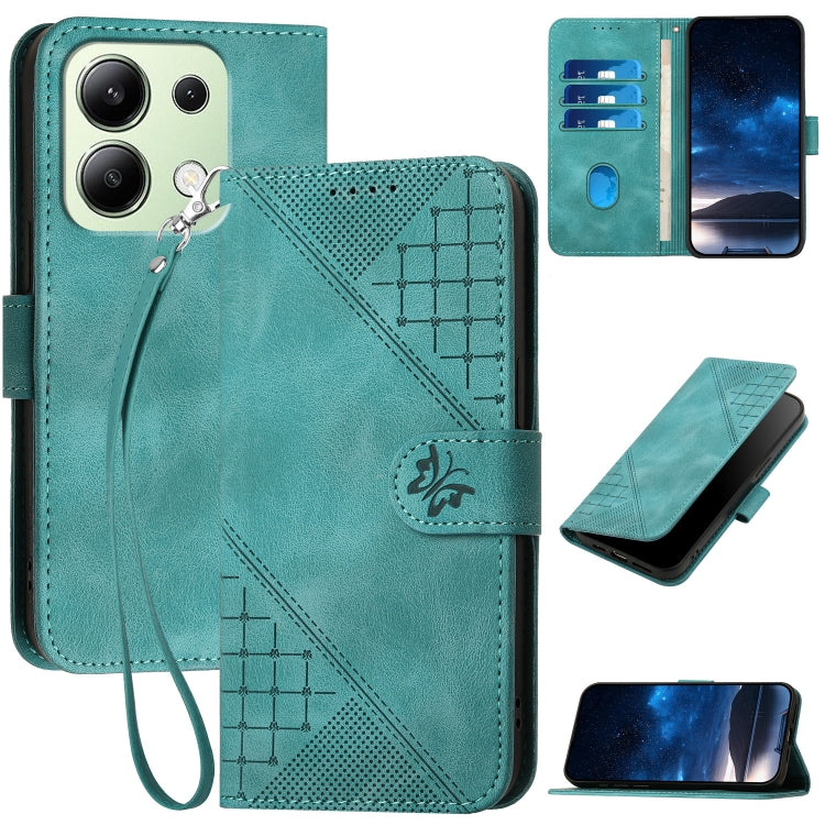 Grid Butterfly Embossed Pattern Leather Phone Case with Lanyard, For Redmi Note 14 5G, For Redmi Note 14 Pro+ 5G, For Redmi Note 14 Pro 5G, For Redmi 13, For Redmi Turbo 3, For Redmi Note 13R Pro / Poco X6 Neo, For Redmi A3, For Redmi Note 13 Pro 4G   ...