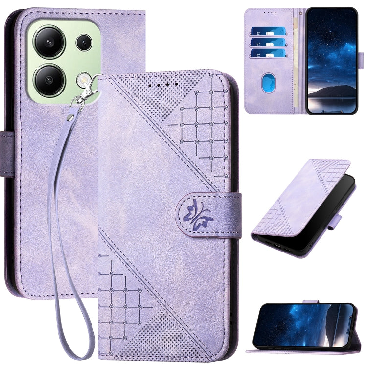 Grid Butterfly Embossed Pattern Leather Phone Case with Lanyard, For Redmi Note 14 5G, For Redmi Note 14 Pro+ 5G, For Redmi Note 14 Pro 5G, For Redmi 13, For Redmi Turbo 3, For Redmi Note 13R Pro / Poco X6 Neo, For Redmi A3, For Redmi Note 13 Pro 4G   ...