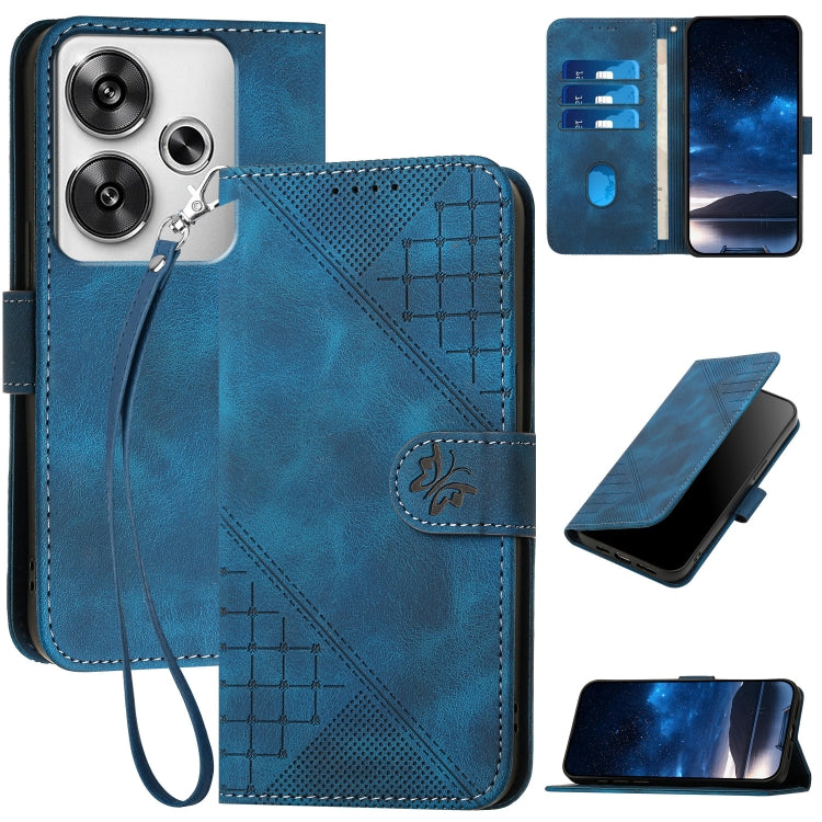 Grid Butterfly Embossed Pattern Leather Phone Case with Lanyard, For Redmi Note 14 5G, For Redmi Note 14 Pro+ 5G, For Redmi Note 14 Pro 5G, For Redmi 13, For Redmi Turbo 3, For Redmi Note 13R Pro / Poco X6 Neo, For Redmi A3, For Redmi Note 13 Pro 4G   ...