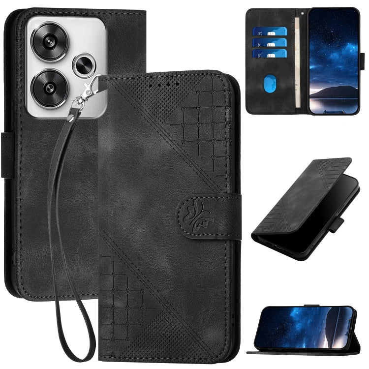 Grid Butterfly Embossed Pattern Leather Phone Case with Lanyard, For Redmi Note 14 5G, For Redmi Note 14 Pro+ 5G, For Redmi Note 14 Pro 5G, For Redmi 13, For Redmi Turbo 3, For Redmi Note 13R Pro / Poco X6 Neo, For Redmi A3, For Redmi Note 13 Pro 4G   ...