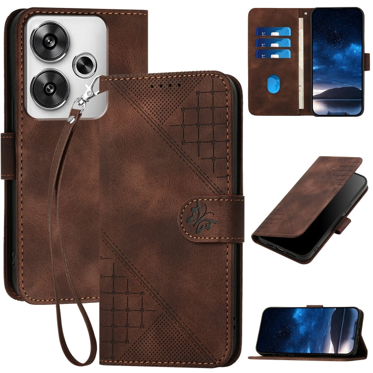 Grid Butterfly Embossed Pattern Leather Phone Case with Lanyard, For Redmi Note 14 5G, For Redmi Note 14 Pro+ 5G, For Redmi Note 14 Pro 5G, For Redmi 13, For Redmi Turbo 3, For Redmi Note 13R Pro / Poco X6 Neo, For Redmi A3, For Redmi Note 13 Pro 4G   ...