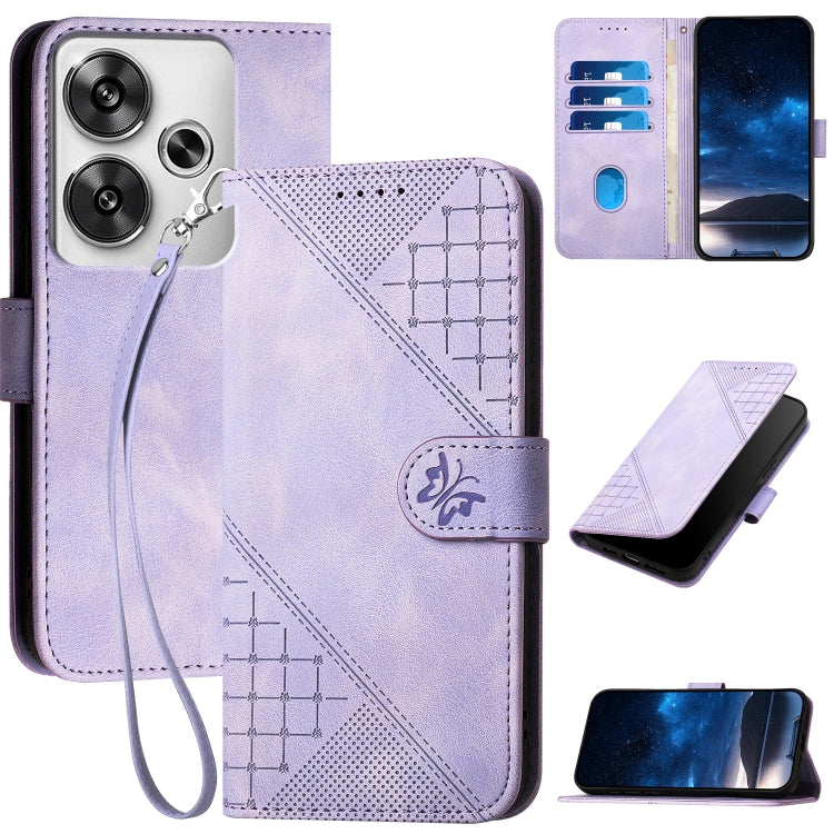 Grid Butterfly Embossed Pattern Leather Phone Case with Lanyard, For Redmi Note 14 5G, For Redmi Note 14 Pro+ 5G, For Redmi Note 14 Pro 5G, For Redmi 13, For Redmi Turbo 3, For Redmi Note 13R Pro / Poco X6 Neo, For Redmi A3, For Redmi Note 13 Pro 4G   ...