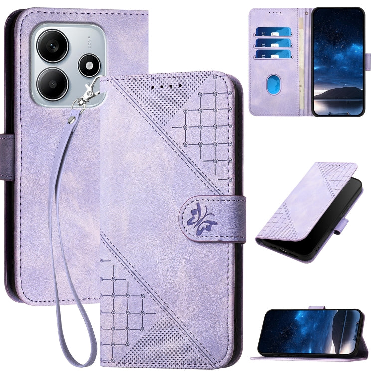 Grid Butterfly Embossed Pattern Leather Phone Case with Lanyard, For Redmi Note 14 5G, For Redmi Note 14 Pro+ 5G, For Redmi Note 14 Pro 5G, For Redmi 13, For Redmi Turbo 3, For Redmi Note 13R Pro / Poco X6 Neo, For Redmi A3, For Redmi Note 13 Pro 4G   ...