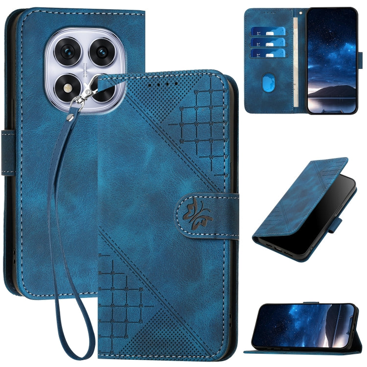 Grid Butterfly Embossed Pattern Leather Phone Case with Lanyard, For Redmi Note 14 5G, For Redmi Note 14 Pro+ 5G, For Redmi Note 14 Pro 5G, For Redmi 13, For Redmi Turbo 3, For Redmi Note 13R Pro / Poco X6 Neo, For Redmi A3, For Redmi Note 13 Pro 4G   ...