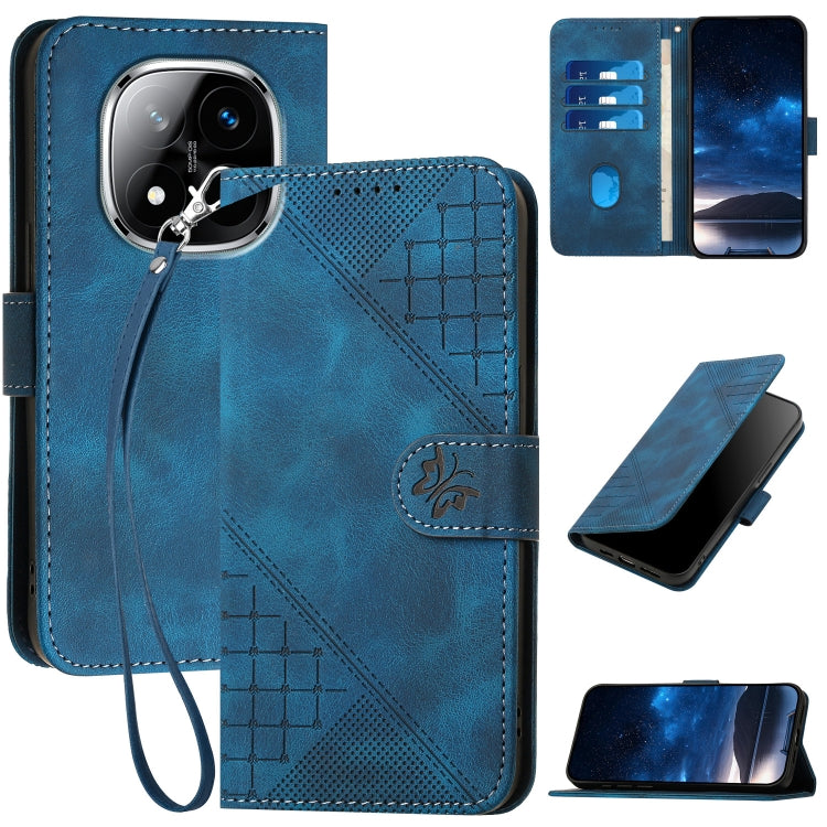 Grid Butterfly Embossed Pattern Leather Phone Case with Lanyard, For Redmi Note 14 5G, For Redmi Note 14 Pro+ 5G, For Redmi Note 14 Pro 5G, For Redmi 13, For Redmi Turbo 3, For Redmi Note 13R Pro / Poco X6 Neo, For Redmi A3, For Redmi Note 13 Pro 4G   ...