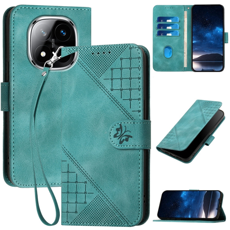 Grid Butterfly Embossed Pattern Leather Phone Case with Lanyard, For Redmi Note 14 5G, For Redmi Note 14 Pro+ 5G, For Redmi Note 14 Pro 5G, For Redmi 13, For Redmi Turbo 3, For Redmi Note 13R Pro / Poco X6 Neo, For Redmi A3, For Redmi Note 13 Pro 4G   ...