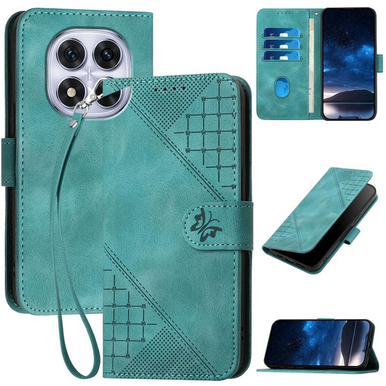 Grid Butterfly Embossed Pattern Leather Phone Case with Lanyard, For Redmi A7 Pro 171mm / Poco C85x 5G, For Redmi Turbo 5 Max / Poco X8 Pro Max, For Redmi Turbo 5 5G / Poco X8 Pro 5G, For Redmi Note 15 4G / 5G 164mm / Poco M8 5G                        ...