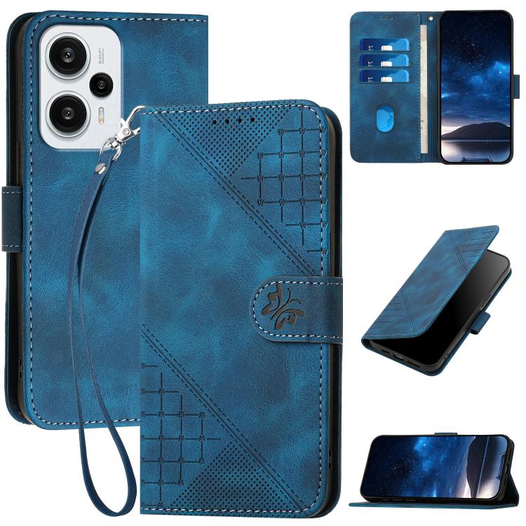 Grid Butterfly Embossed Pattern Leather Phone Case with Lanyard, For Redmi Note 12 Turbo / Xiaomi Poco F5, For Redmi Note 12s, For Redmi Note 12 Pro, For Redmi Note 12 4G, For Redmi Note 12 Pro+, For Redmi Note 12 5G, For Redmi A1+, For Redmi K50 Ultra...
