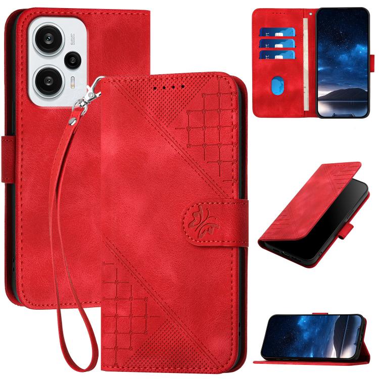 Grid Butterfly Embossed Pattern Leather Phone Case with Lanyard, For Redmi Note 12 Turbo / Xiaomi Poco F5, For Redmi Note 12s, For Redmi Note 12 Pro, For Redmi Note 12 4G, For Redmi Note 12 Pro+, For Redmi Note 12 5G, For Redmi A1+, For Redmi K50 Ultra...