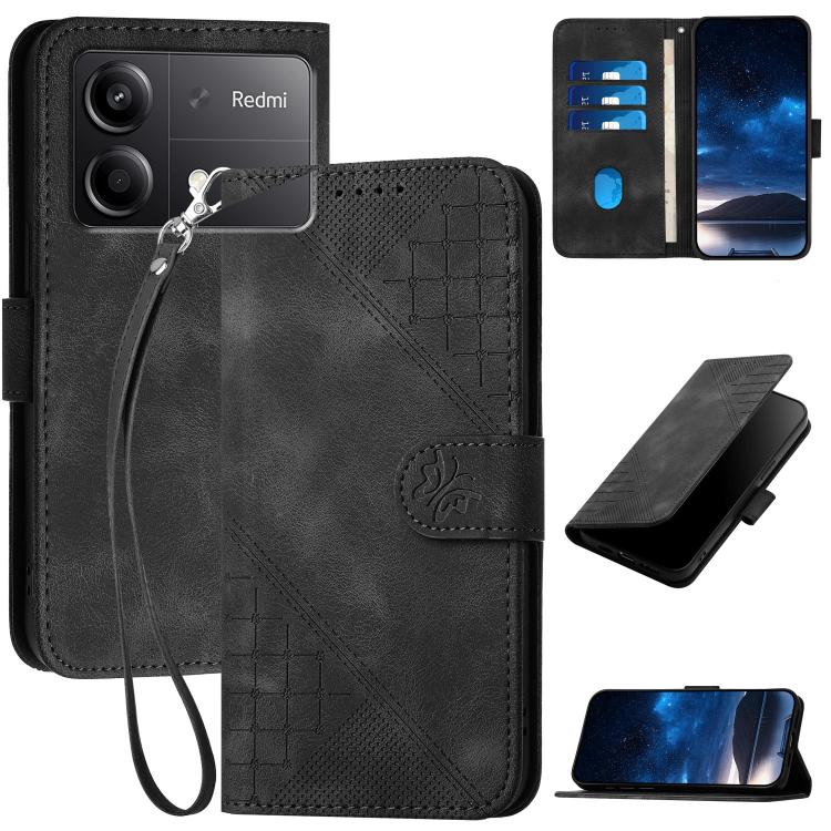 Grid Butterfly Embossed Pattern Leather Phone Case with Lanyard, For Redmi Note 14 5G, For Redmi Note 14 Pro+ 5G, For Redmi Note 14 Pro 5G, For Redmi 13, For Redmi Turbo 3, For Redmi Note 13R Pro / Poco X6 Neo, For Redmi A3, For Redmi Note 13 Pro 4G   ...