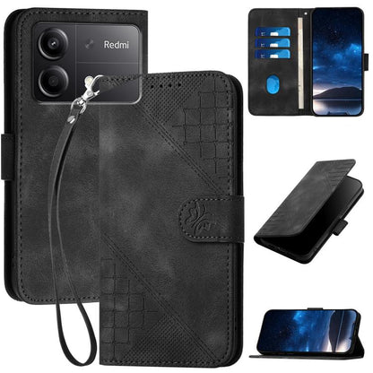 Grid Butterfly Embossed Pattern Leather Phone Case with Lanyard, For Redmi Note 14 5G, For Redmi Note 14 Pro+ 5G, For Redmi Note 14 Pro 5G, For Redmi 13, For Redmi Turbo 3, For Redmi Note 13R Pro / Poco X6 Neo, For Redmi A3, For Redmi Note 13 Pro 4G   ...