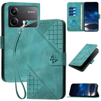 Grid Butterfly Embossed Pattern Leather Phone Case with Lanyard, For Redmi Note 14 5G, For Redmi Note 14 Pro+ 5G, For Redmi Note 14 Pro 5G, For Redmi 13, For Redmi Turbo 3, For Redmi Note 13R Pro / Poco X6 Neo, For Redmi A3, For Redmi Note 13 Pro 4G   ...
