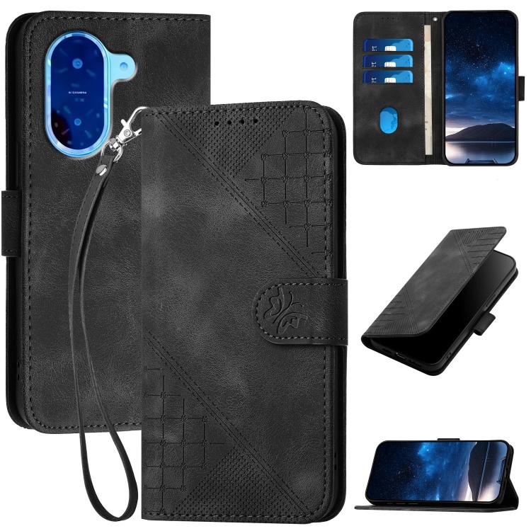 Grid Butterfly Embossed Pattern Leather Phone Case with Lanyard, For Redmi A7 Pro 171mm / Poco C85x 5G, For Redmi Turbo 5 Max / Poco X8 Pro Max, For Redmi Turbo 5 5G / Poco X8 Pro 5G, For Redmi Note 15 4G / 5G 164mm / Poco M8 5G                        ...