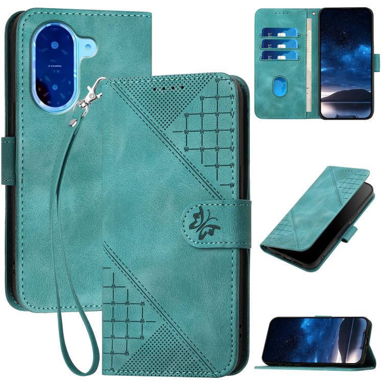 Grid Butterfly Embossed Pattern Leather Phone Case with Lanyard, For Redmi A7 Pro 171mm / Poco C85x 5G, For Redmi Turbo 5 Max / Poco X8 Pro Max, For Redmi Turbo 5 5G / Poco X8 Pro 5G, For Redmi Note 15 4G / 5G 164mm / Poco M8 5G                        ...