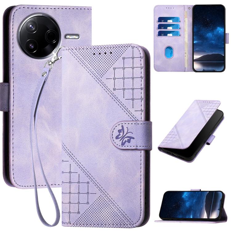 Grid Butterfly Embossed Pattern Leather Phone Case with Lanyard, For Redmi A7 Pro 171mm / Poco C85x 5G, For Redmi Turbo 5 Max / Poco X8 Pro Max, For Redmi Turbo 5 5G / Poco X8 Pro 5G, For Redmi Note 15 4G / 5G 164mm / Poco M8 5G                        ...