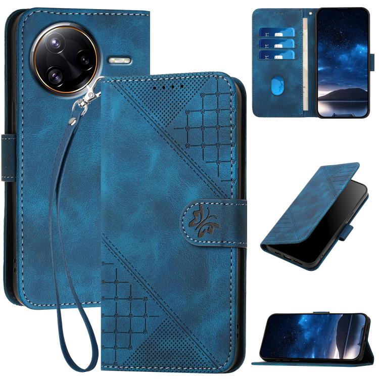 Grid Butterfly Embossed Pattern Leather Phone Case with Lanyard, For Redmi A7 Pro 171mm / Poco C85x 5G, For Redmi Turbo 5 Max / Poco X8 Pro Max, For Redmi Turbo 5 5G / Poco X8 Pro 5G, For Redmi Note 15 4G / 5G 164mm / Poco M8 5G                        ...