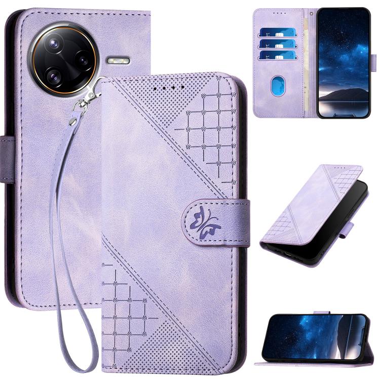 Grid Butterfly Embossed Pattern Leather Phone Case with Lanyard, For Redmi A7 Pro 171mm / Poco C85x 5G, For Redmi Turbo 5 Max / Poco X8 Pro Max, For Redmi Turbo 5 5G / Poco X8 Pro 5G, For Redmi Note 15 4G / 5G 164mm / Poco M8 5G                        ...