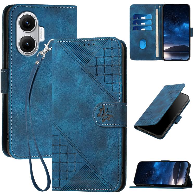 Grid Butterfly Embossed Pattern Leather Phone Case with Lanyard, For Redmi A7 Pro 171mm / Poco C85x 5G, For Redmi Turbo 5 Max / Poco X8 Pro Max, For Redmi Turbo 5 5G / Poco X8 Pro 5G, For Redmi Note 15 4G / 5G 164mm / Poco M8 5G                        ...