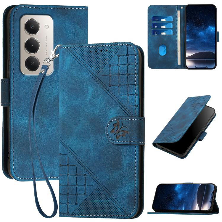 Grid Butterfly Embossed Pattern Leather Phone Case with Lanyard, For Redmi A7 Pro 171mm / Poco C85x 5G, For Redmi Turbo 5 Max / Poco X8 Pro Max, For Redmi Turbo 5 5G / Poco X8 Pro 5G, For Redmi Note 15 4G / 5G 164mm / Poco M8 5G                        ...