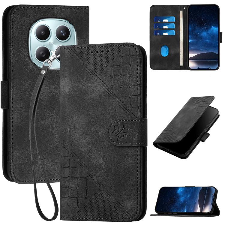 Grid Butterfly Embossed Pattern Leather Phone Case with Lanyard, For Redmi A7 Pro 171mm / Poco C85x 5G, For Redmi Turbo 5 Max / Poco X8 Pro Max, For Redmi Turbo 5 5G / Poco X8 Pro 5G, For Redmi Note 15 4G / 5G 164mm / Poco M8 5G                        ...