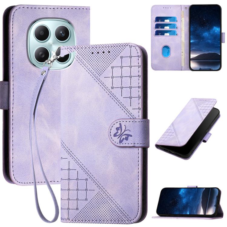 Grid Butterfly Embossed Pattern Leather Phone Case with Lanyard, For Redmi A7 Pro 171mm / Poco C85x 5G, For Redmi Turbo 5 Max / Poco X8 Pro Max, For Redmi Turbo 5 5G / Poco X8 Pro 5G, For Redmi Note 15 4G / 5G 164mm / Poco M8 5G                        ...