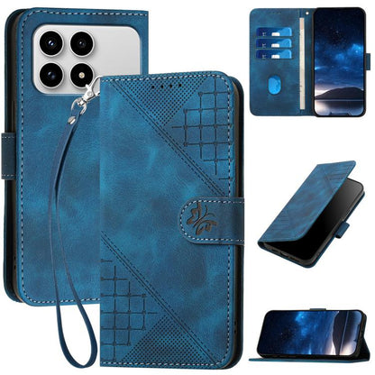 Grid Butterfly Embossed Pattern Leather Phone Case with Lanyard, For Redmi A7 Pro 171mm / Poco C85x 5G, For Redmi Turbo 5 Max / Poco X8 Pro Max, For Redmi Turbo 5 5G / Poco X8 Pro 5G, For Redmi Note 15 4G / 5G 164mm / Poco M8 5G                        ...