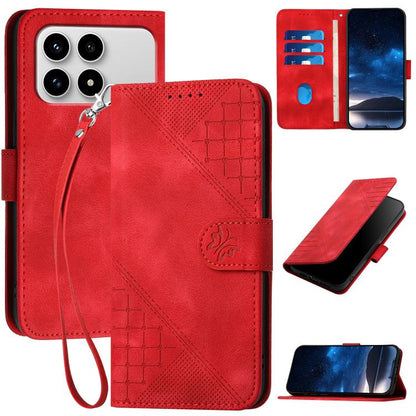 Grid Butterfly Embossed Pattern Leather Phone Case with Lanyard, For Redmi A7 Pro 171mm / Poco C85x 5G, For Redmi Turbo 5 Max / Poco X8 Pro Max, For Redmi Turbo 5 5G / Poco X8 Pro 5G, For Redmi Note 15 4G / 5G 164mm / Poco M8 5G                        ...