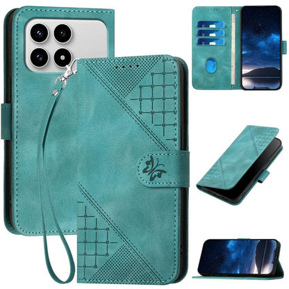 Grid Butterfly Embossed Pattern Leather Phone Case with Lanyard, For Redmi A7 Pro 171mm / Poco C85x 5G, For Redmi Turbo 5 Max / Poco X8 Pro Max, For Redmi Turbo 5 5G / Poco X8 Pro 5G, For Redmi Note 15 4G / 5G 164mm / Poco M8 5G                        ...