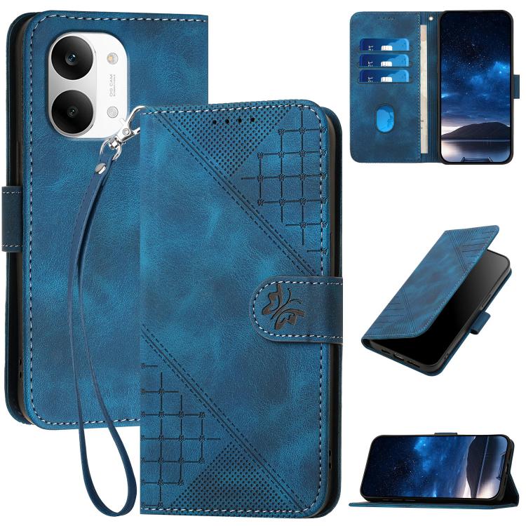 Grid Butterfly Embossed Pattern Leather Phone Case with Lanyard, For Redmi A7 Pro 171mm / Poco C85x 5G, For Redmi Turbo 5 Max / Poco X8 Pro Max, For Redmi Turbo 5 5G / Poco X8 Pro 5G, For Redmi Note 15 4G / 5G 164mm / Poco M8 5G                        ...