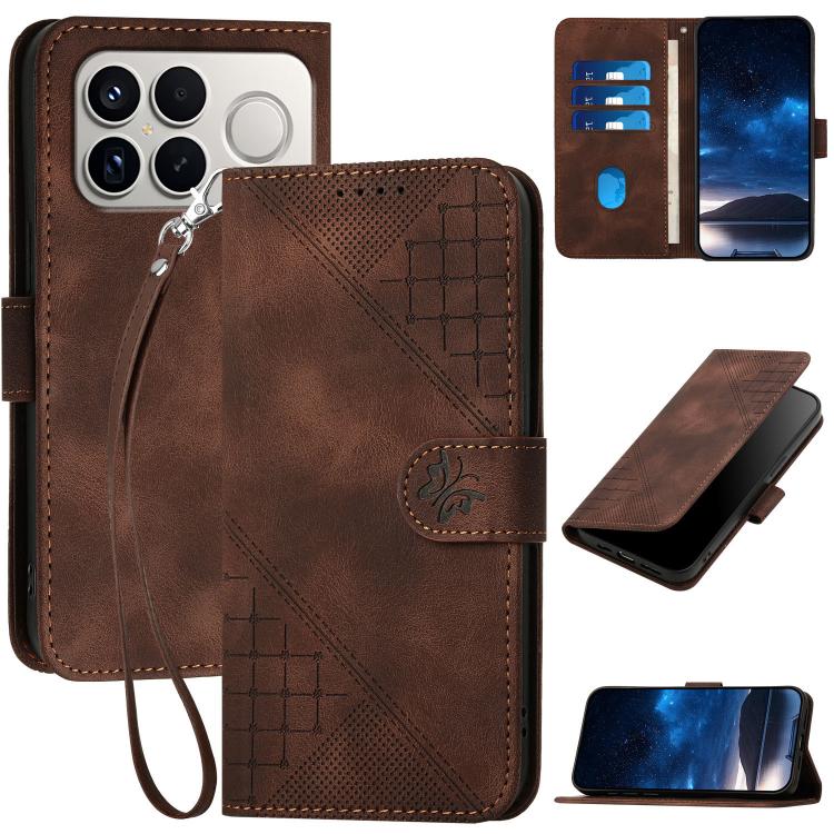 Grid Butterfly Embossed Pattern Leather Phone Case with Lanyard, For Redmi A7 Pro 171mm / Poco C85x 5G, For Redmi Turbo 5 Max / Poco X8 Pro Max, For Redmi Turbo 5 5G / Poco X8 Pro 5G, For Redmi Note 15 4G / 5G 164mm / Poco M8 5G                        ...