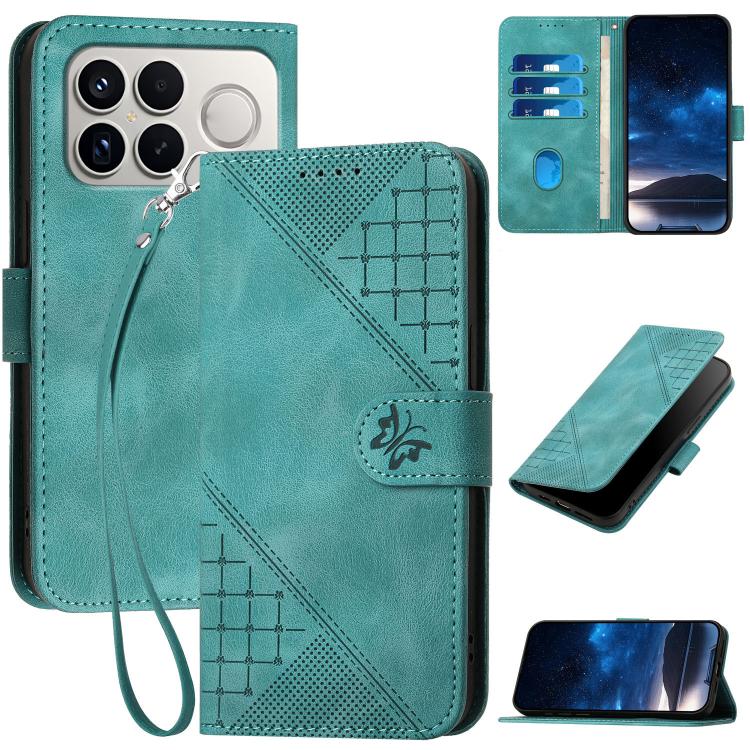 Grid Butterfly Embossed Pattern Leather Phone Case with Lanyard, For Redmi A7 Pro 171mm / Poco C85x 5G, For Redmi Turbo 5 Max / Poco X8 Pro Max, For Redmi Turbo 5 5G / Poco X8 Pro 5G, For Redmi Note 15 4G / 5G 164mm / Poco M8 5G                        ...