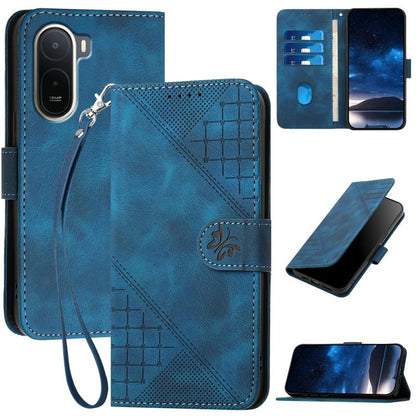 Grid Butterfly Embossed Pattern Leather Phone Case with Lanyard, For Redmi A7 Pro 171mm / Poco C85x 5G, For Redmi Turbo 5 Max / Poco X8 Pro Max, For Redmi Turbo 5 5G / Poco X8 Pro 5G, For Redmi Note 15 4G / 5G 164mm / Poco M8 5G                        ...