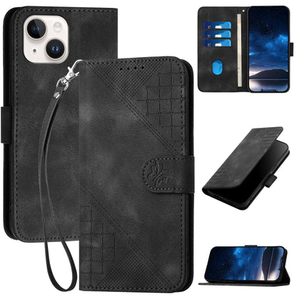 YX0080 Grid Butterfly Embossed Pattern Flip Leather Phone Case with Lanyard
