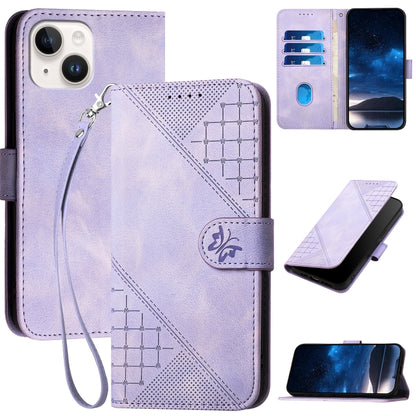 YX0080 Grid Butterfly Embossed Pattern Flip Leather Phone Case with Lanyard