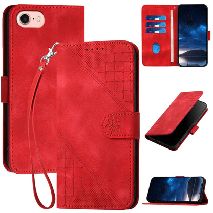 YX0080 Grid Butterfly Embossed Pattern Flip Leather Phone Case with Lanyard
