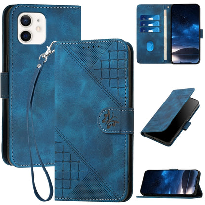 YX0080 Grid Butterfly Embossed Pattern Flip Leather Phone Case with Lanyard, For iPhone 14 Pro Max, For iPhone 7 / 8 / SE 2022, For iPhone 13 Pro Max, For iPhone 13 Pro, For iPhone 13, For iPhone 13 mini, For iPhone 12 / 12 Pro, For iPhone 12 Pro Max  ...