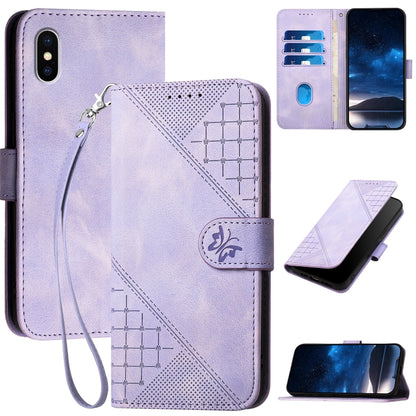 YX0080 Grid Butterfly Embossed Pattern Flip Leather Phone Case with Lanyard