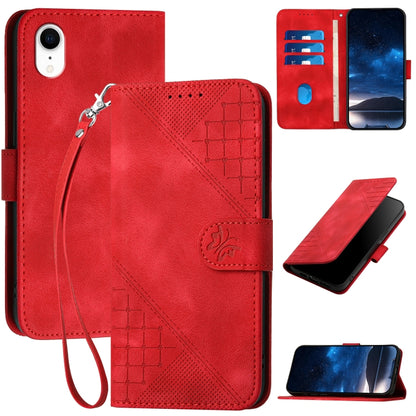 YX0080 Grid Butterfly Embossed Pattern Flip Leather Phone Case with Lanyard