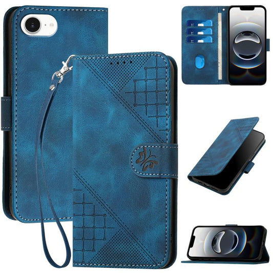 YX0080 Grid Butterfly Embossed Pattern Flip Leather Phone Case with Lanyard, For iPhone 17e / 16e, For iPhone 17 Pro Max, For iPhone 17 Pro, For iPhone 17, For iPhone Air, For iPhone 16 Pro Max, For iPhone 16 Pro, For iPhone 16 Plus, For iPhone 16     ...