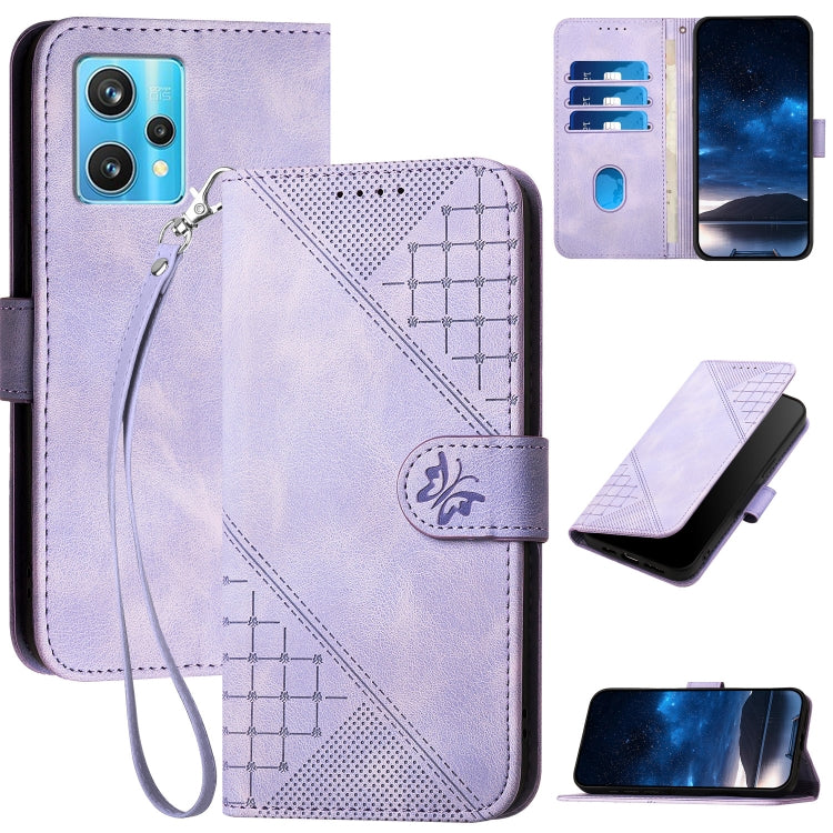 Grid Butterfly Embossed Pattern Leather Phone Case with Lanyard, For Realme 12 Pro 5G Global, For Realme 12 Pro+ 5G Global, For Realme GT5 Pro, For Realme 11 5G Global, For Realme C53 / Narzo N53, For Realme C65 4G, For Realme C55 4G Global            ...