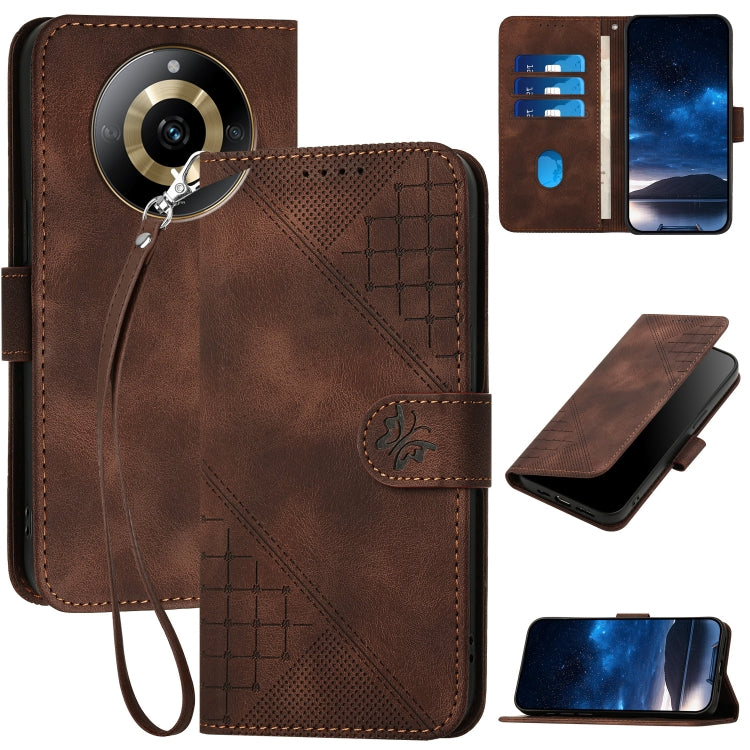 Grid Butterfly Embossed Pattern Leather Phone Case with Lanyard, For Realme 12 Pro 5G Global, For Realme 12 Pro+ 5G Global, For Realme GT5 Pro, For Realme 11 5G Global, For Realme C53 / Narzo N53, For Realme C65 4G, For Realme C55 4G Global            ...