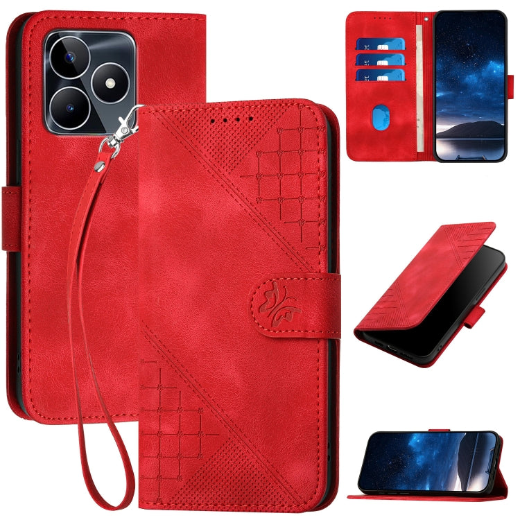 Grid Butterfly Embossed Pattern Leather Phone Case with Lanyard, For Realme 12 Pro 5G Global, For Realme 12 Pro+ 5G Global, For Realme GT5 Pro, For Realme 11 5G Global, For Realme C53 / Narzo N53, For Realme C65 4G, For Realme C55 4G Global            ...