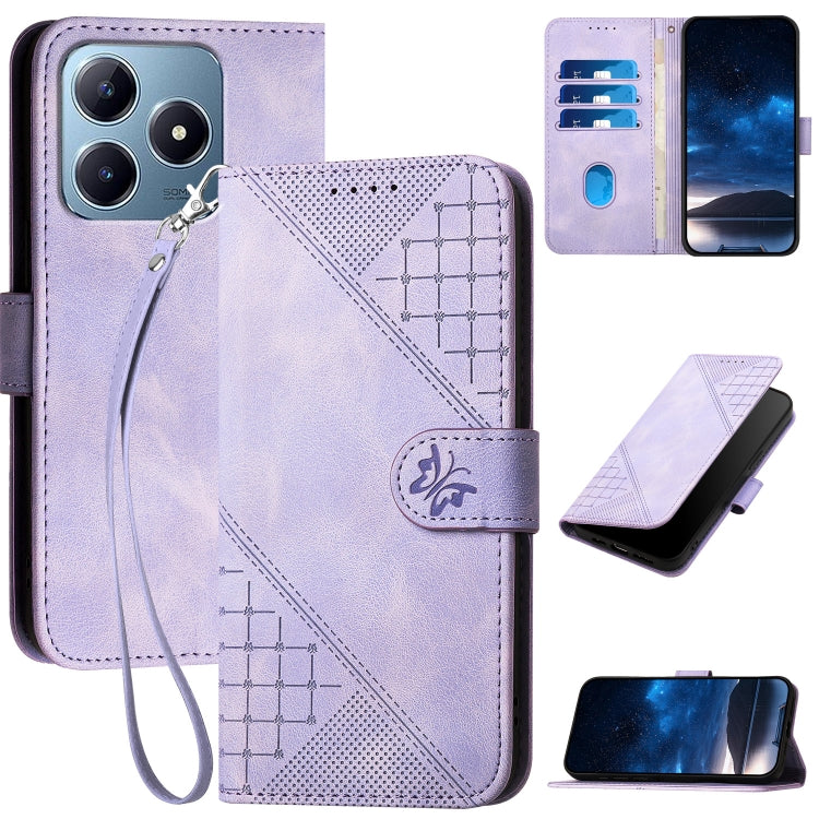 Grid Butterfly Embossed Pattern Leather Phone Case with Lanyard, For Realme P3 Ultra 5G, For Realme P3 Pro, For Realme 14 Pro+, For Realme 14 Pro, For Realme 14x Global, For Realme C75 Global, For Realme GT7 Pro, For Realme 13 Pro / 13 Pro+ Global     ...