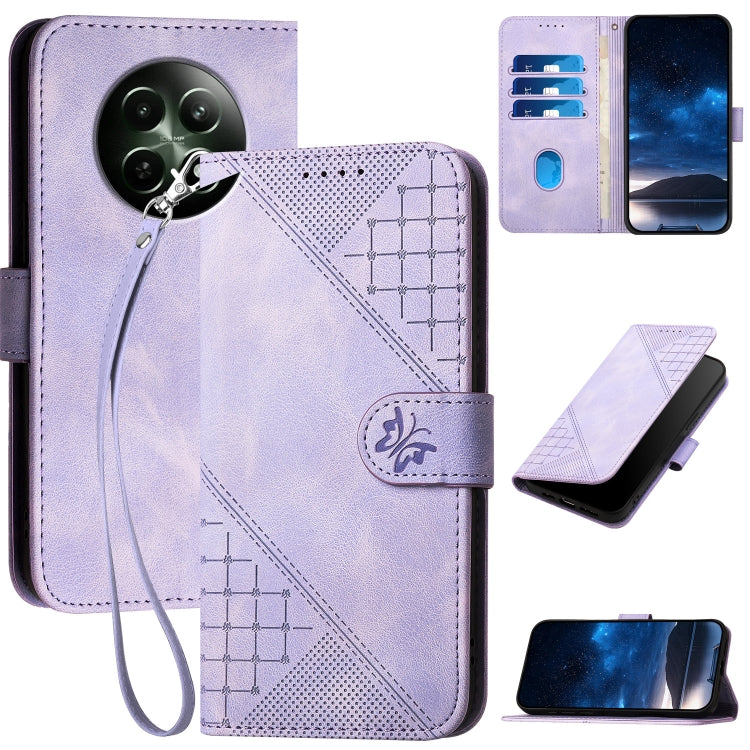 Grid Butterfly Embossed Pattern Leather Phone Case with Lanyard, For Realme P3 Ultra 5G, For Realme P3 Pro, For Realme 14 Pro+, For Realme 14 Pro, For Realme 14x Global, For Realme C75 Global, For Realme GT7 Pro, For Realme 13 Pro / 13 Pro+ Global     ...